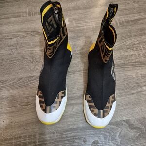 Fendi  Black, Yellow, and Brown Sock Boots
